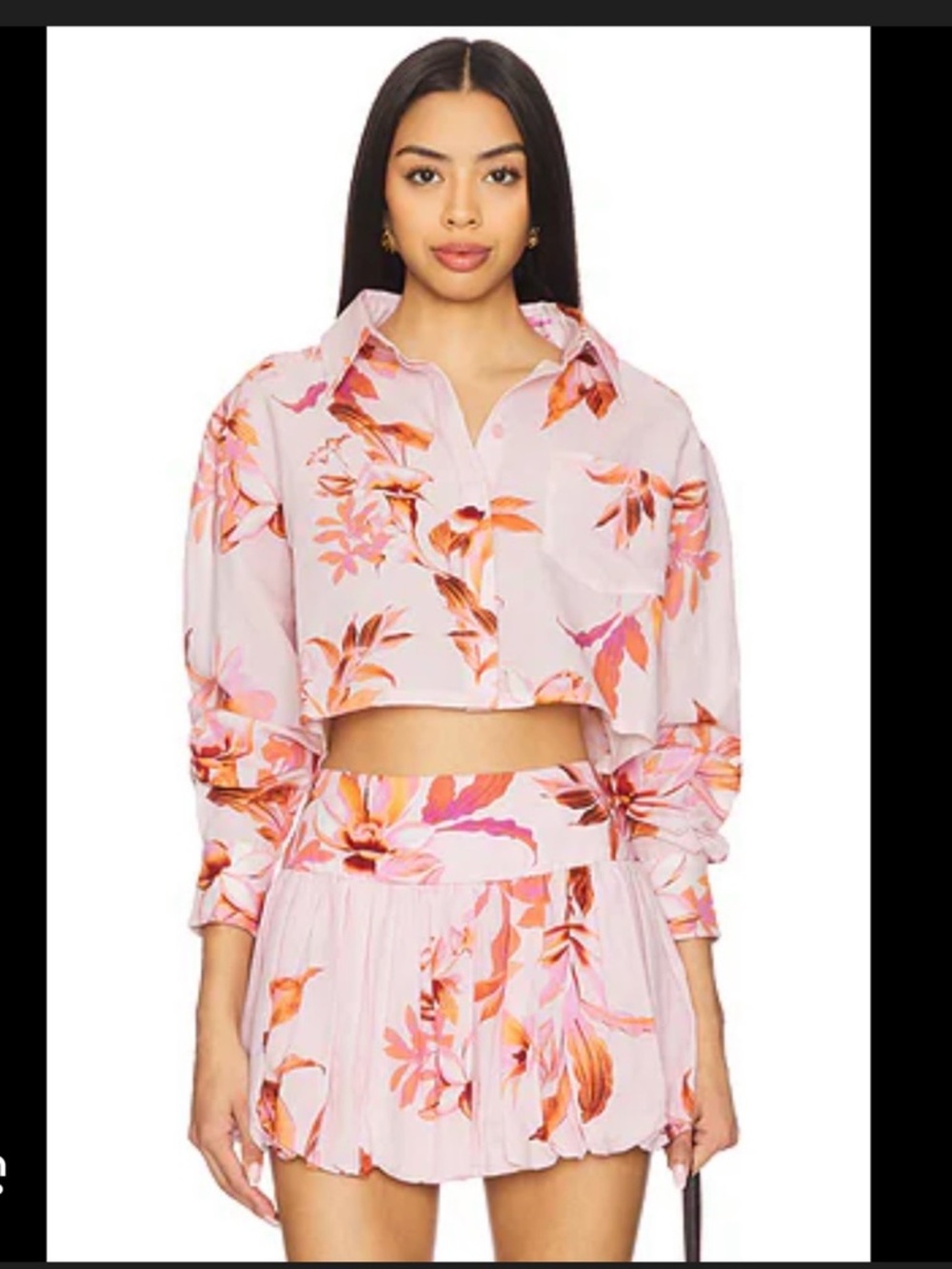 Rococo Sand Pink Floral Two-Piece Crop Top and Skirt Set